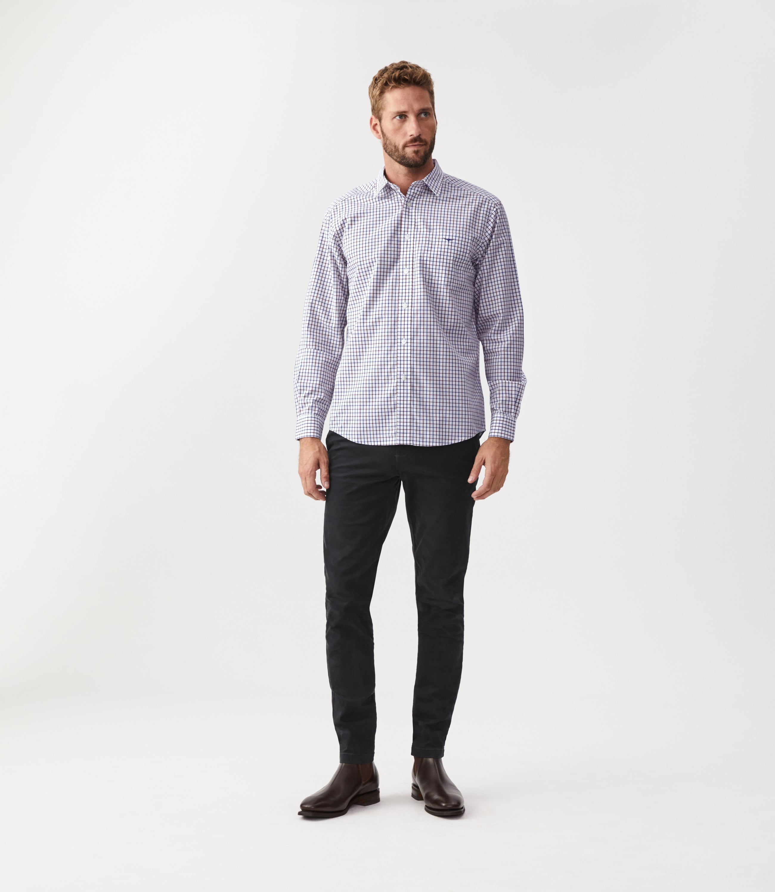 Collins Button Down Shirt - Navy/Burg/White