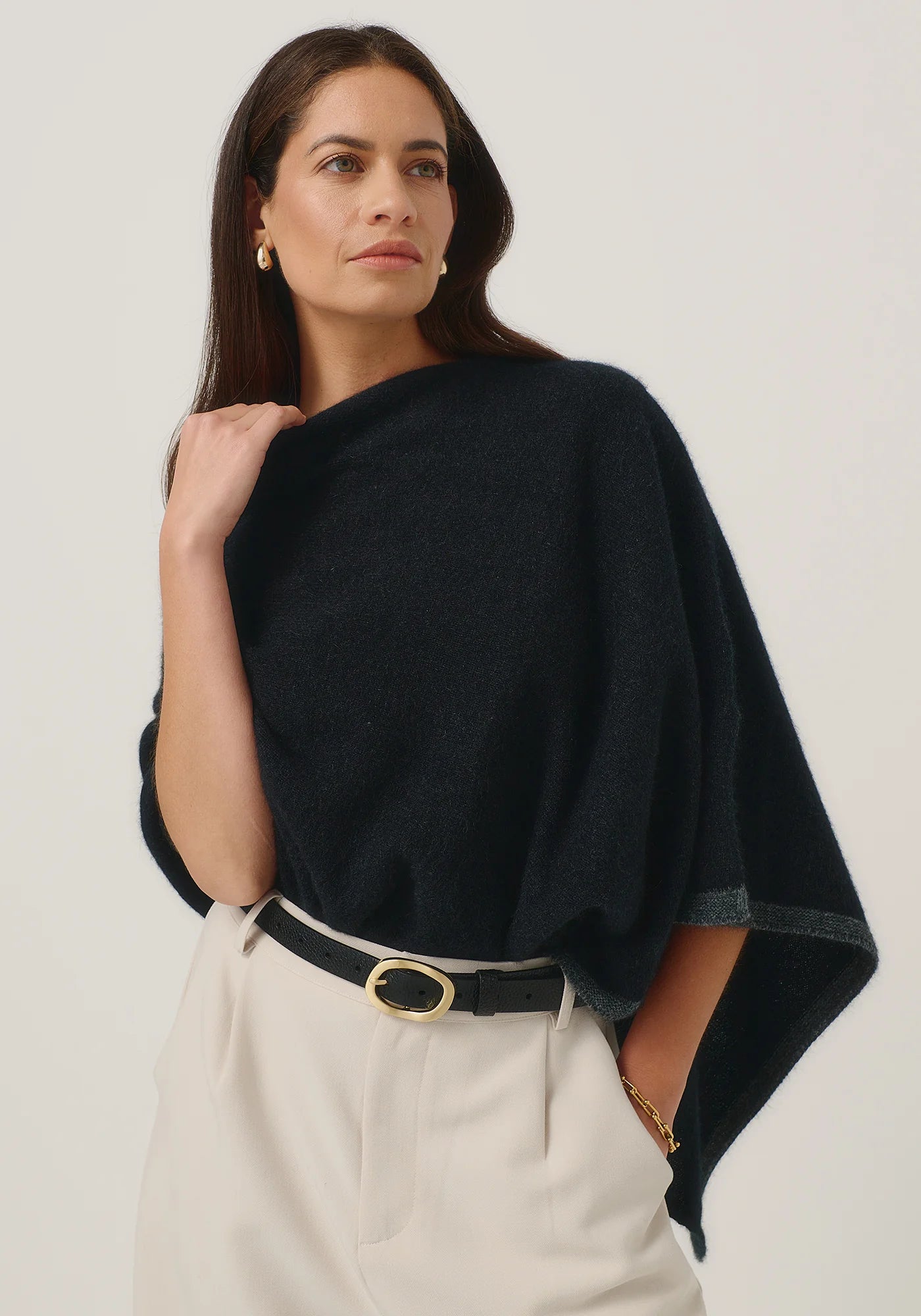 Two Tone Poncho - Jet / Slate