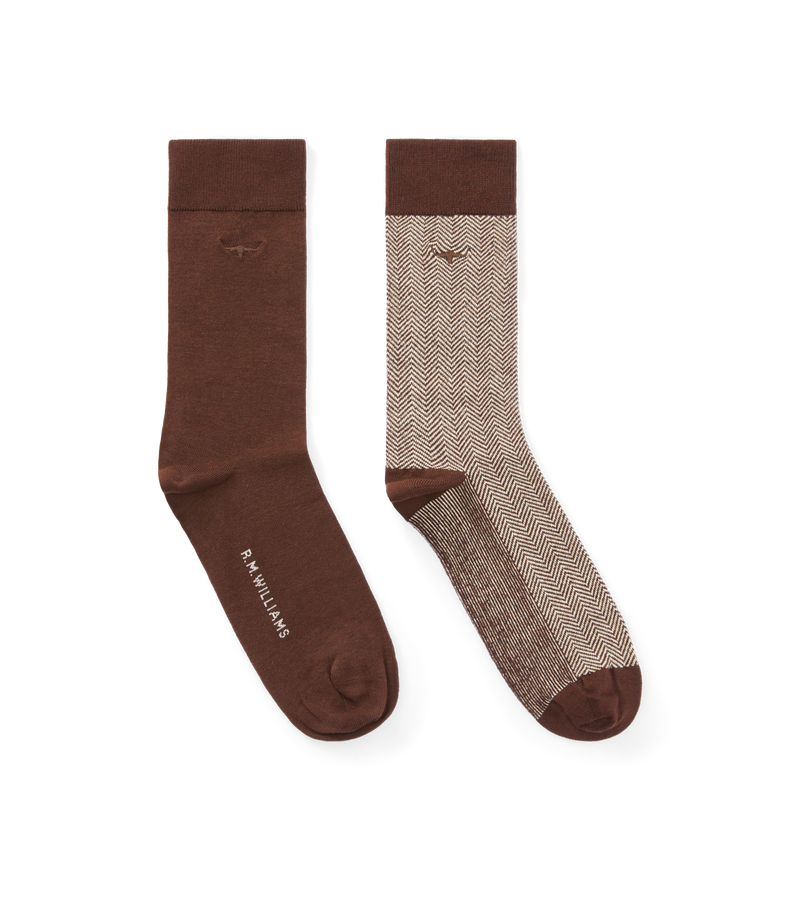 Nelson Herringbone Sock 2 Pkt - Hot Fudge