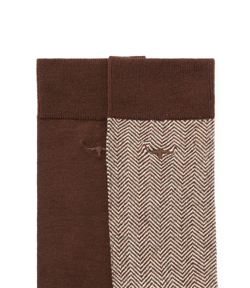 Nelson Herringbone Sock 2 Pkt - Hot Fudge