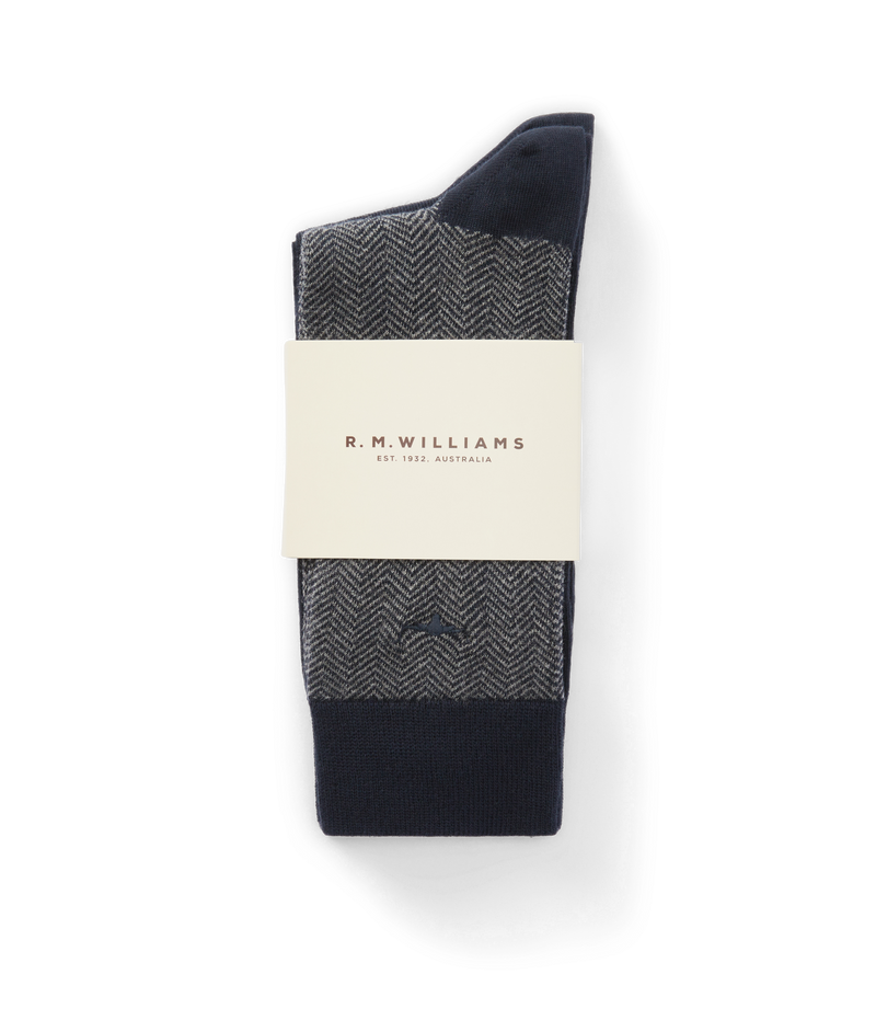 Nelson Herringbone Sock 2 Pkt - Navy/Grey