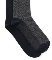 Nelson Herringbone Sock 2 Pkt - Navy/Grey