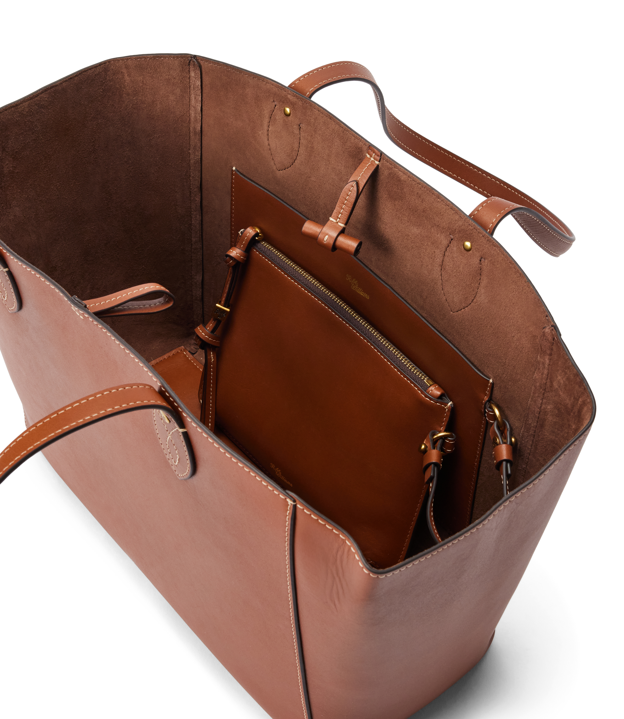 Eden Stitched Tote with Pouch - Tan