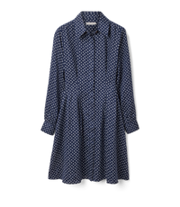Imprint Linen Dress - Navy