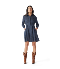 Imprint Linen Dress - Navy