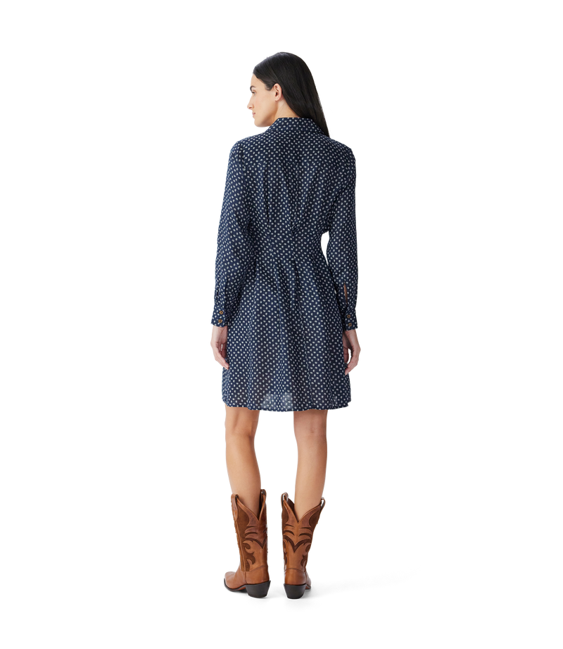 Imprint Linen Dress - Navy