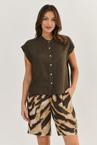 Button-Down Linen Top