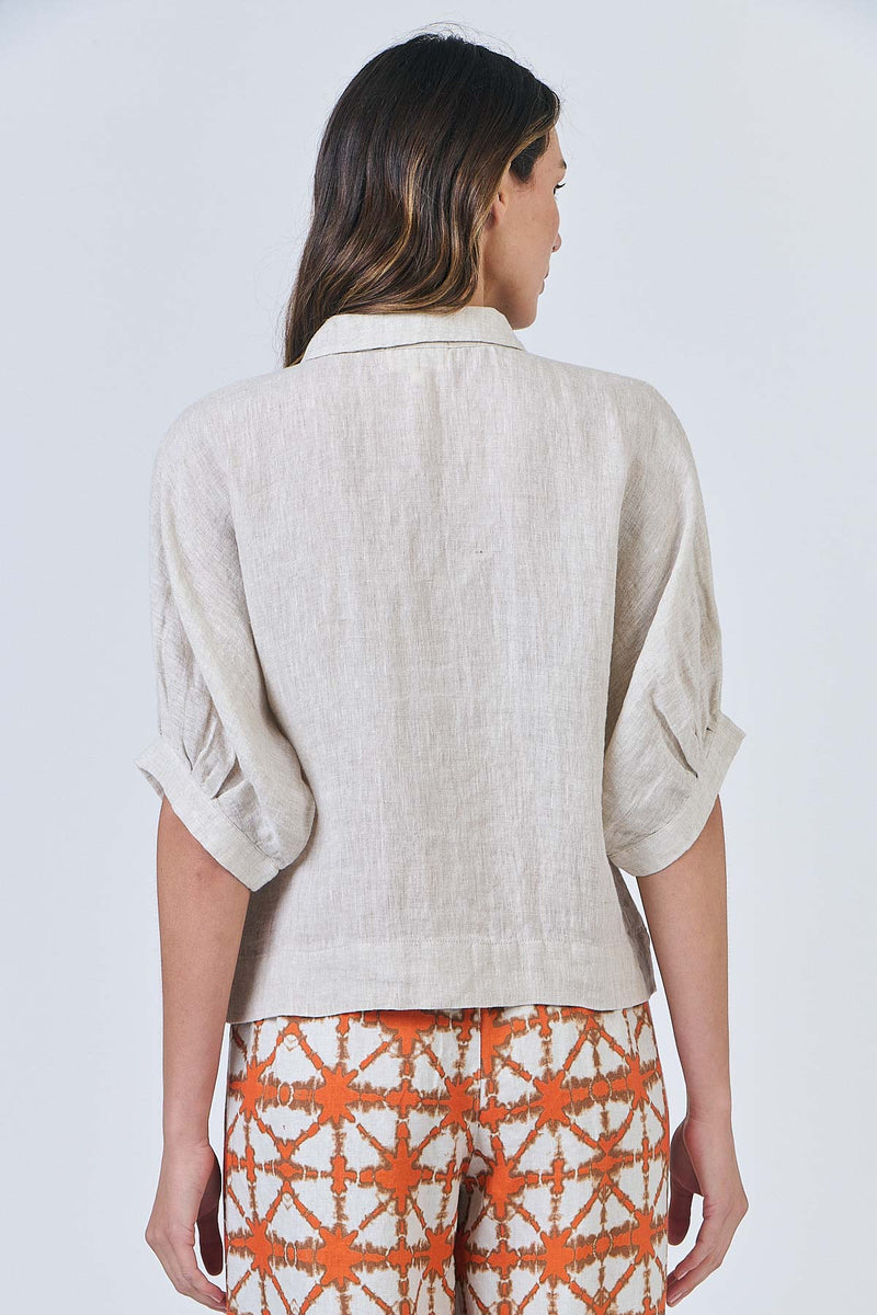 Linen Button Thru Top - Soybean