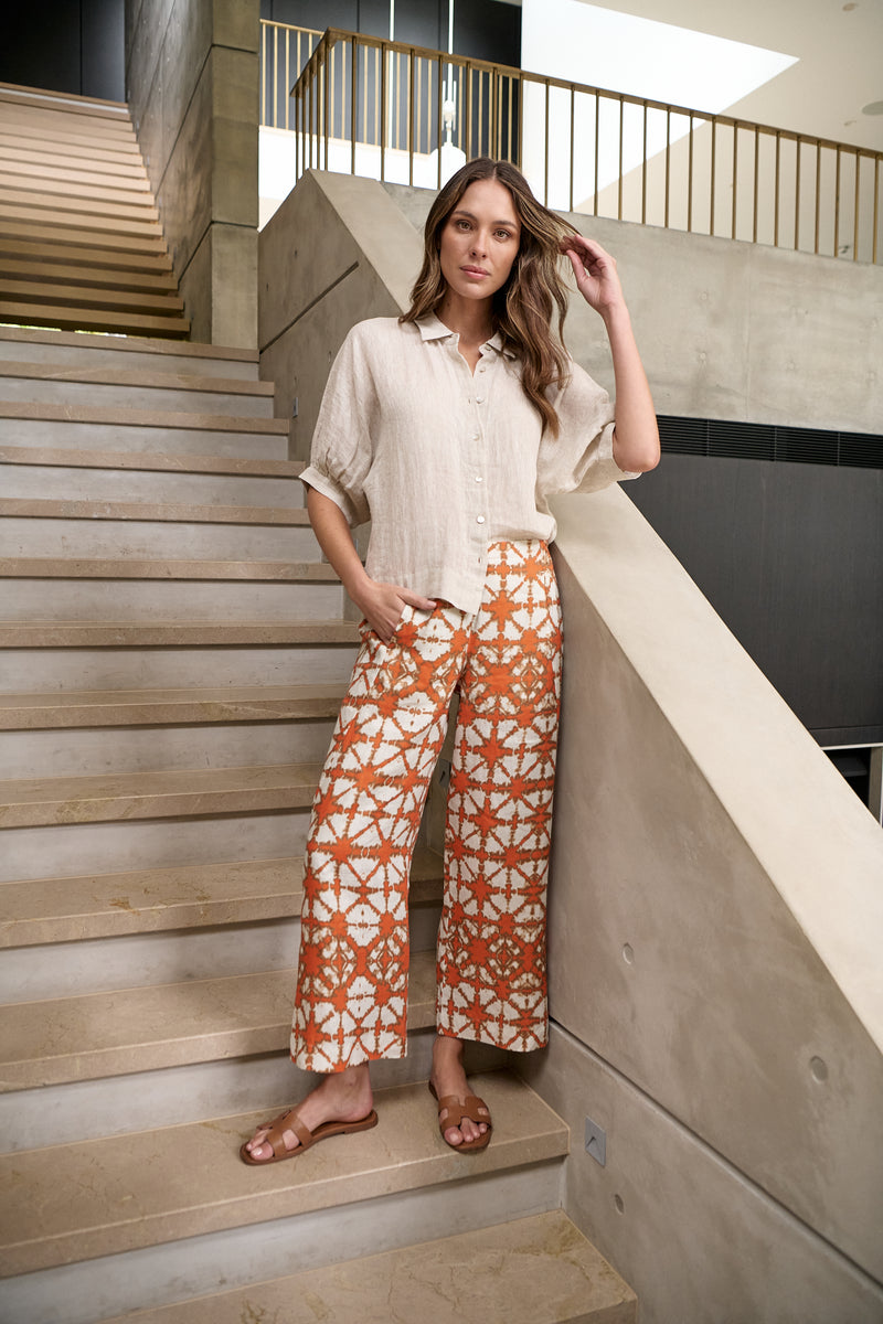 Linen Button Thru Top - Soybean