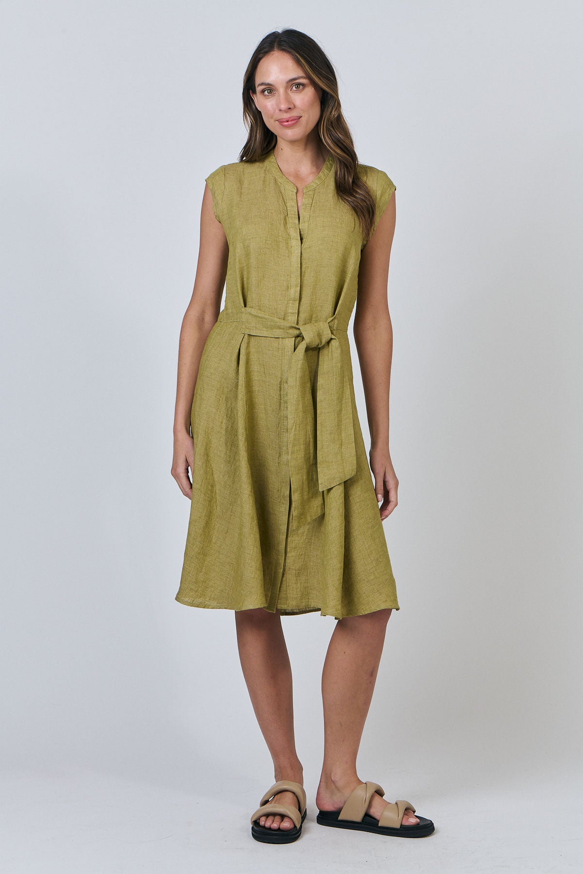 Linen Dress Button Thru - Bamboo