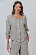 Linen Button Thru Top - Cement
