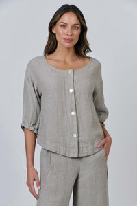 Linen Button Thru Top - Cement