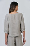 Linen Button Thru Top - Cement