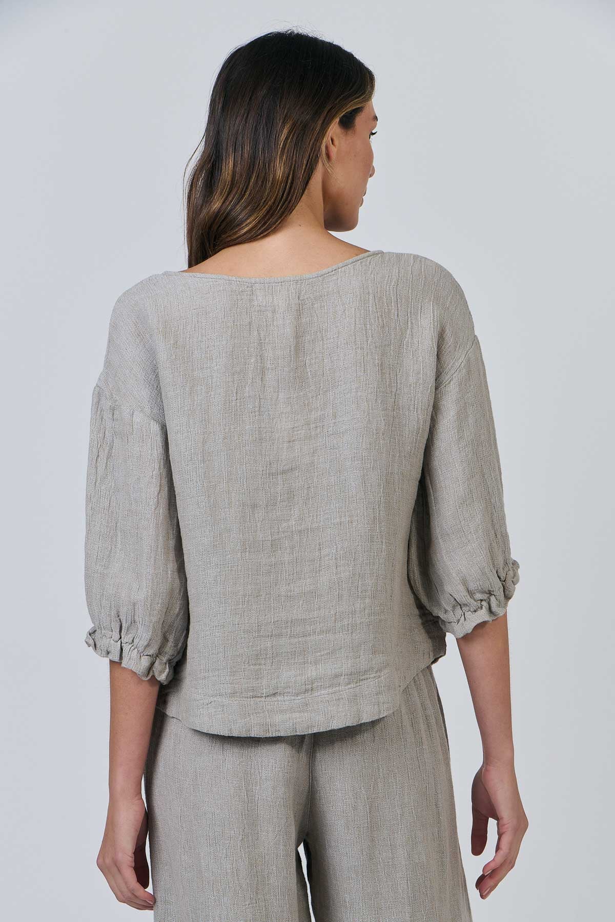 Linen Button Thru Top - Cement
