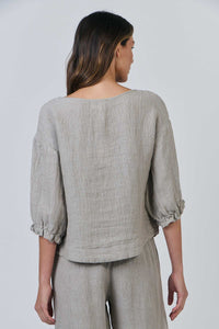 Linen Button Thru Top - Cement