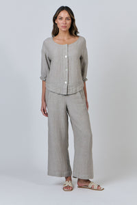 Linen Button Thru Top - Cement