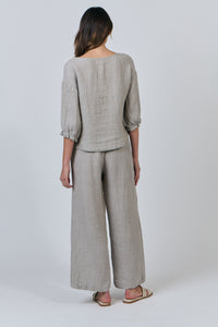 Linen Button Thru Top - Cement