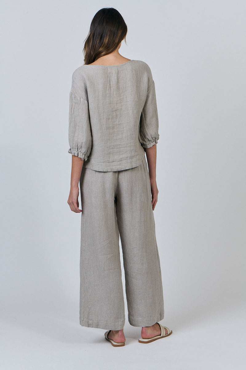 Linen Button Thru Top - Cement