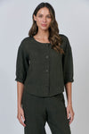 Linen Button Thru Top - Licorice