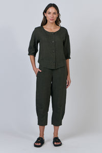 Linen Button Thru Top - Licorice