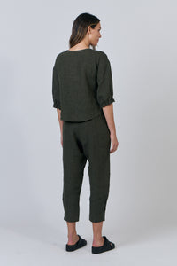 Linen Button Thru Top - Licorice