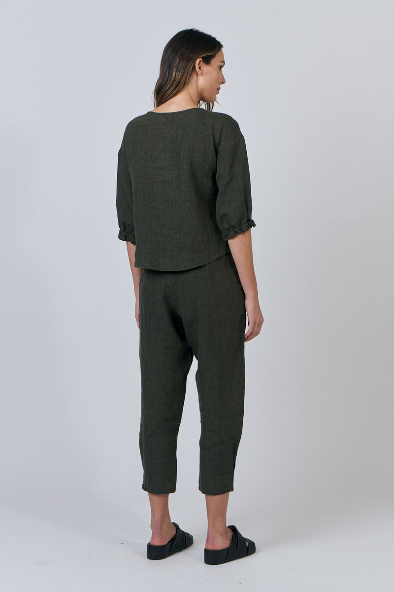 Linen Button Thru Top - Licorice