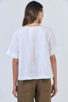 Linen Round Neck Top - White Line