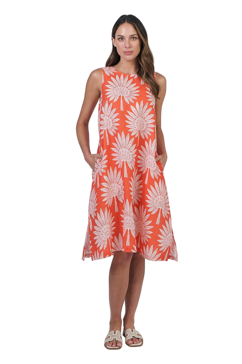 Linen Dress - Sunset Palm