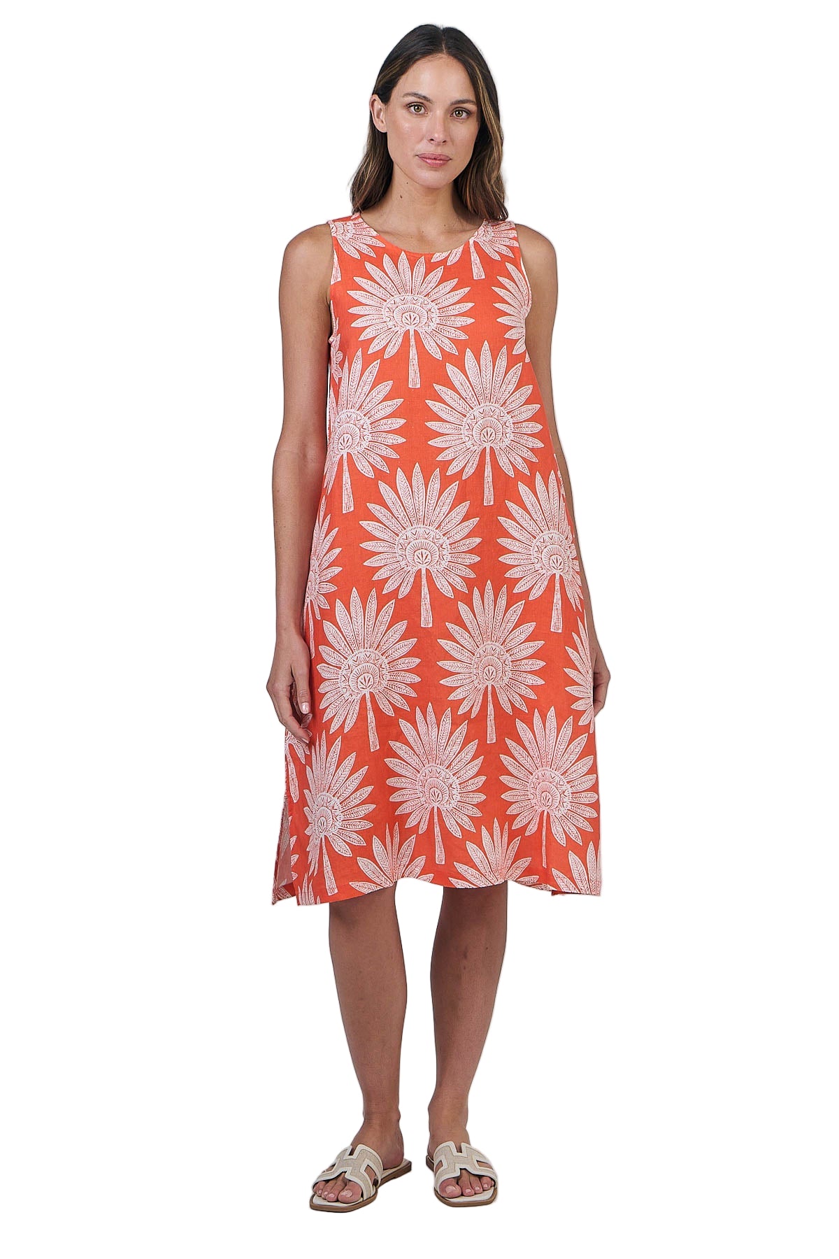Linen Dress - Sunset Palm