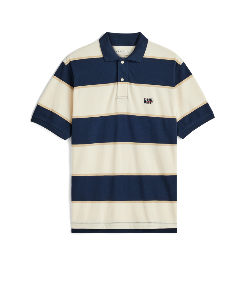 Balmain Stripe Polo - Ecru/Navy