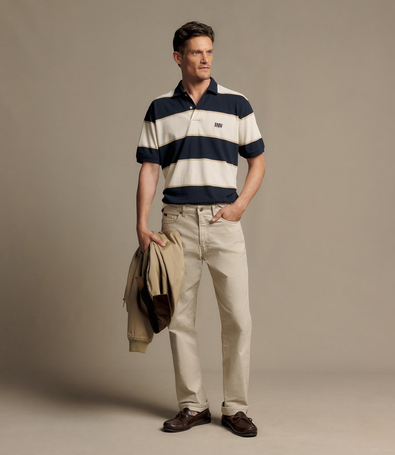 Balmain Stripe Polo - Ecru/Navy