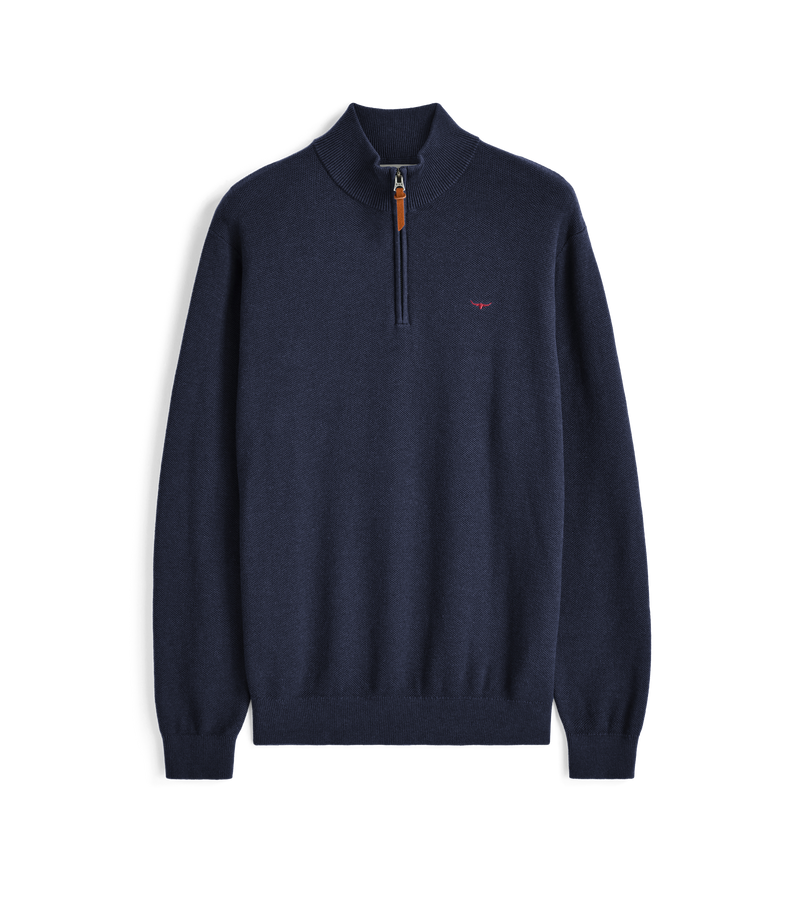 Warner Popcorn Qtr Zip Knit - Blue