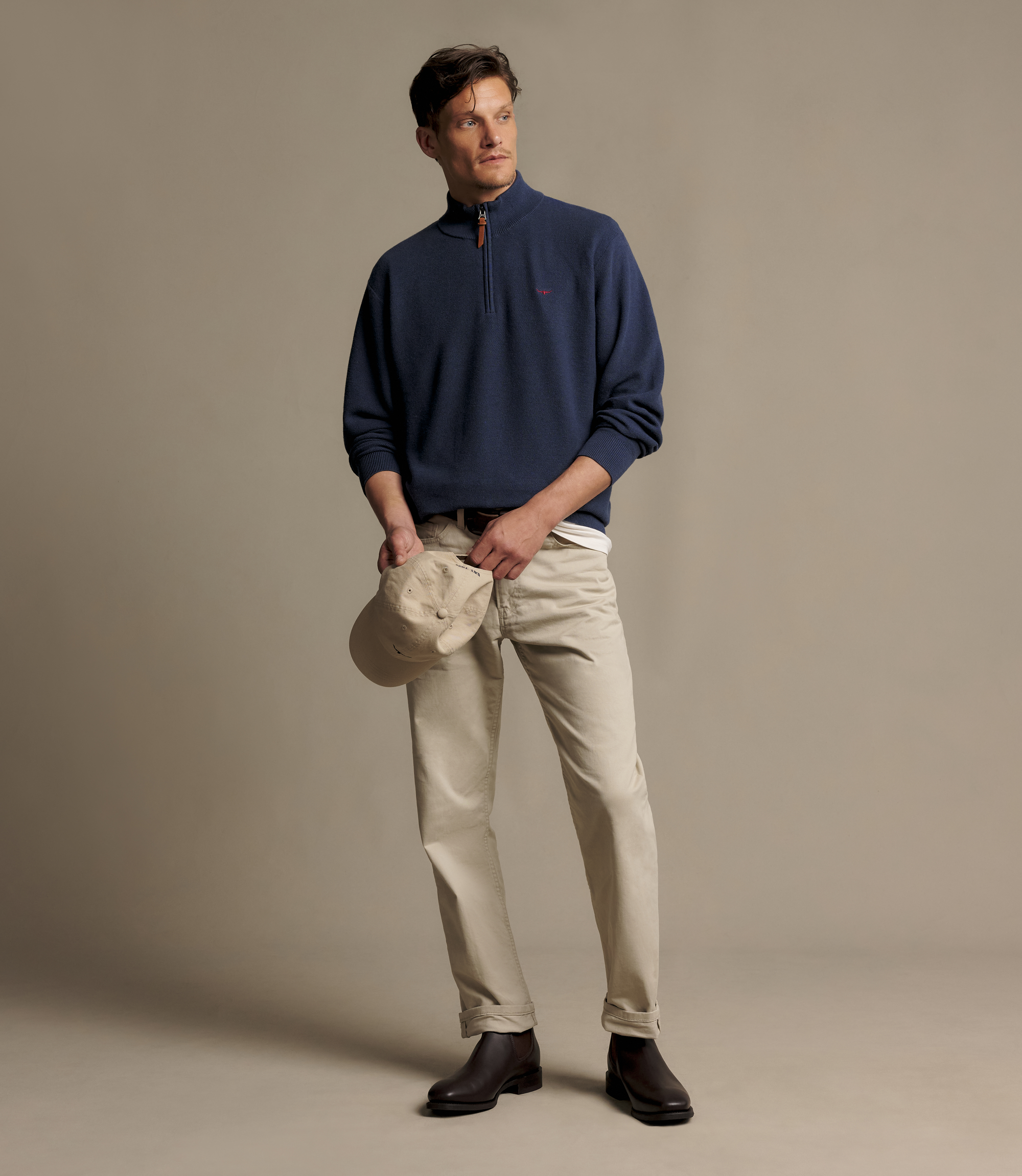 Warner Popcorn Qtr Zip Knit - Blue