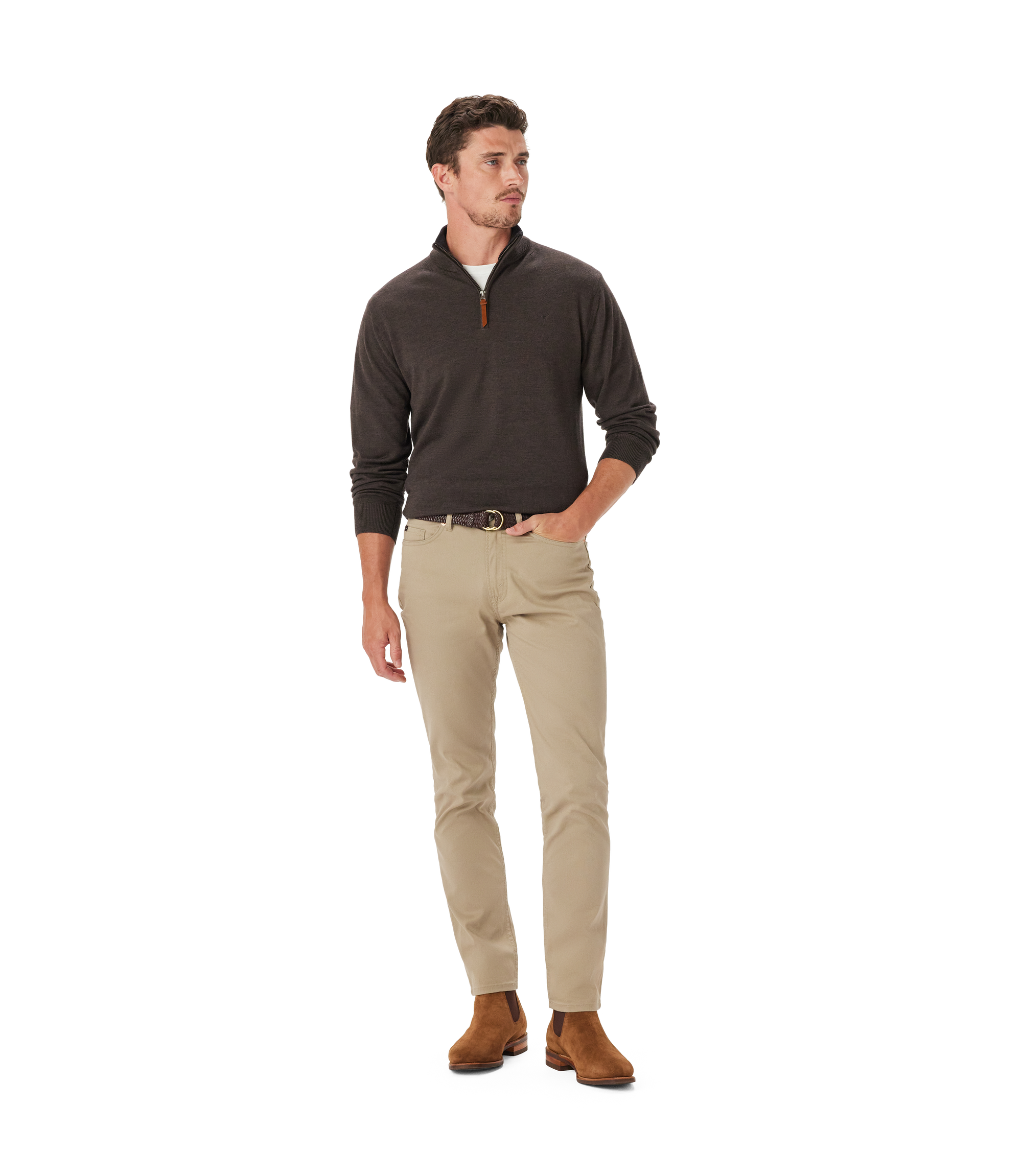 Ernest 1/4 Zip Merino Knit - Chestnut