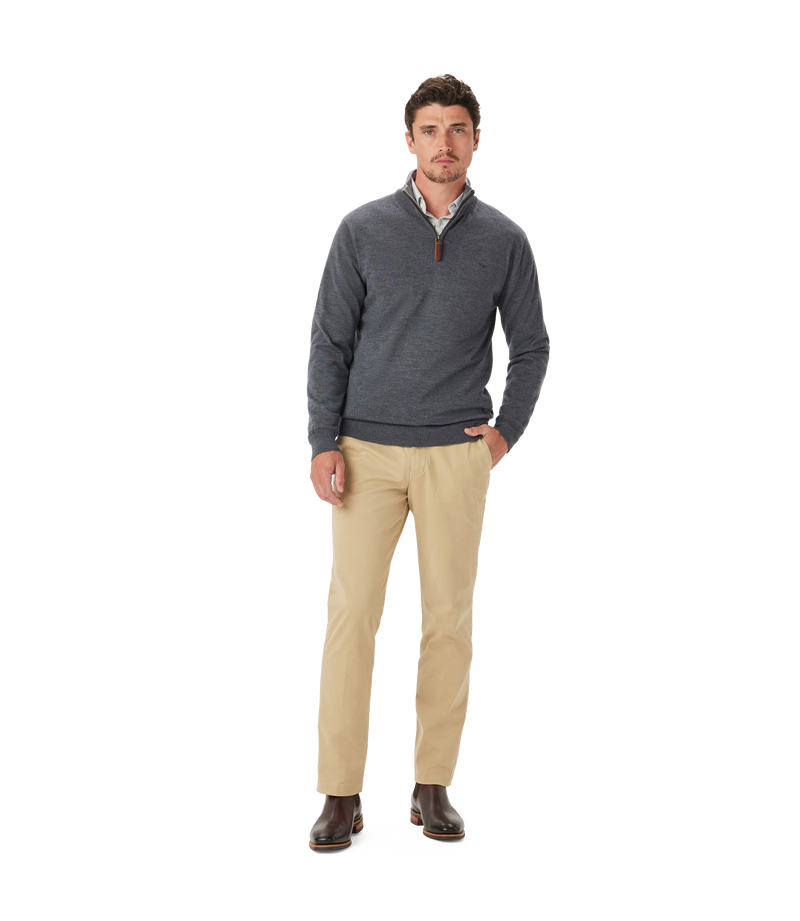 Ernest 1/4 zip merino knit - Sea Mist