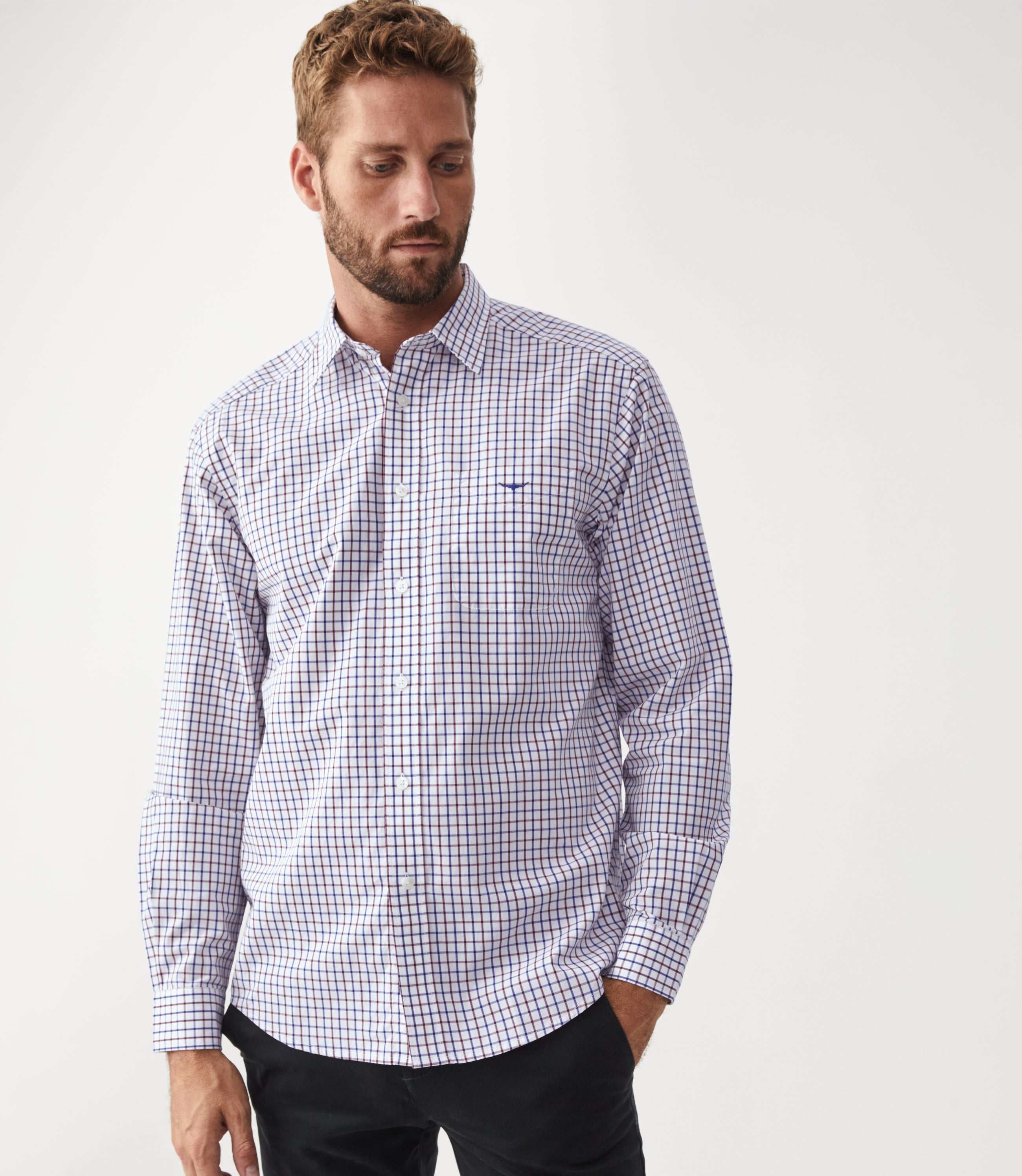 Collins Button Down Shirt - Navy/Burg/White