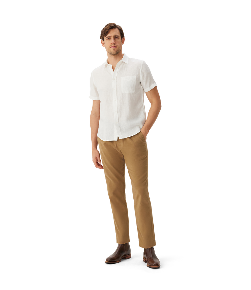 Regular linen short sleeve shirt - White