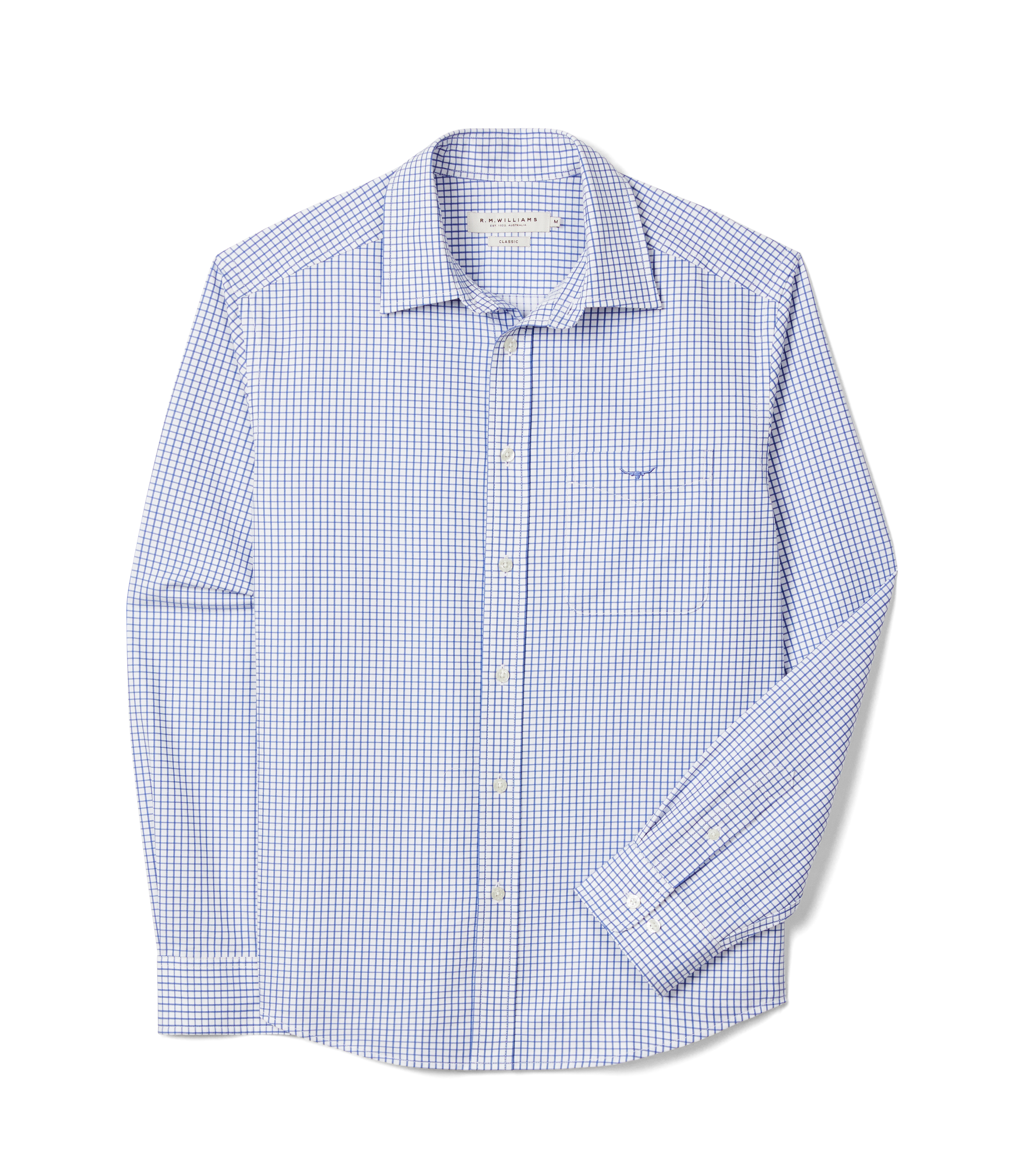 Brunswick Twill Check Shirt - White Blue