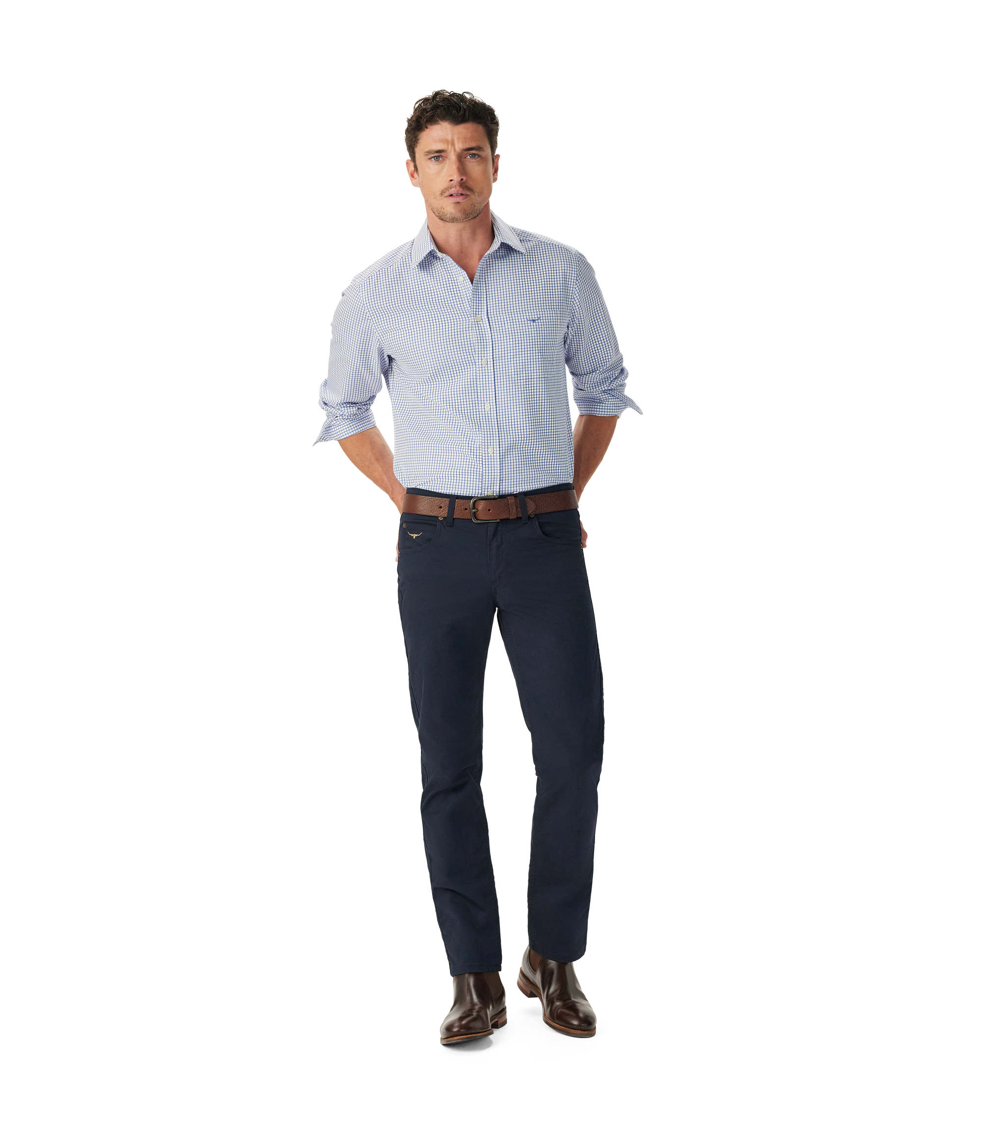 Brunswick Twill Check Shirt - White Blue