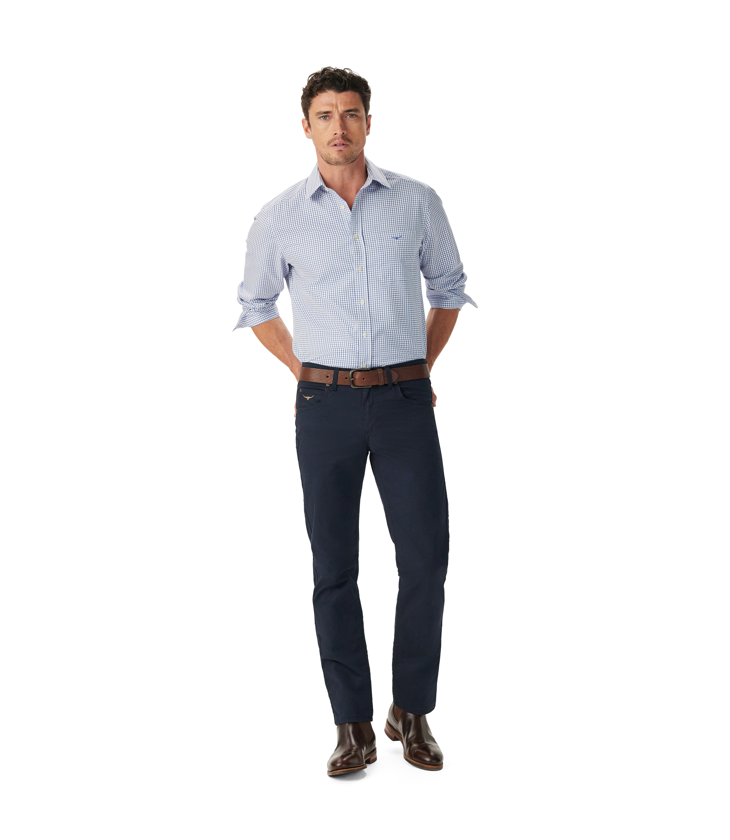 Brunswick Twill Check Shirt - White Blue