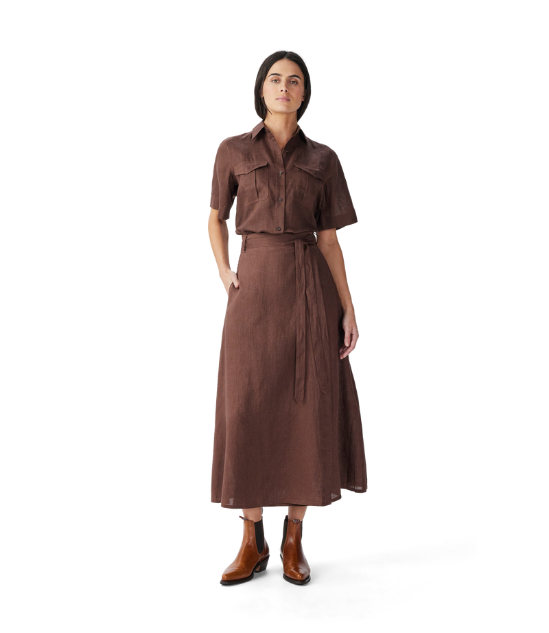 Kierle Linen Wrap Skirt - Cocoa
