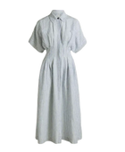Tuck linen stripe dress