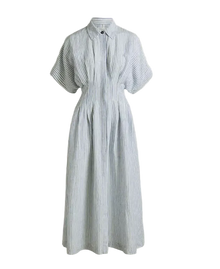 Tuck linen stripe dress