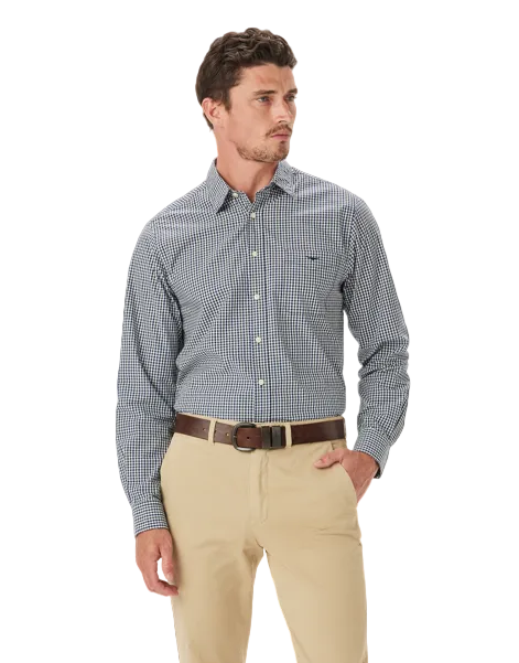 R.M.Williams Classic Poplin Check Shirt - Navy Char