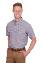 Thomas Cook Mens Will Check 2Pkt Short Sleeve Shirt - Navy Tan