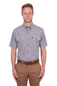 Mens Will Check 2Pkt SS Shirt - Navy Tan