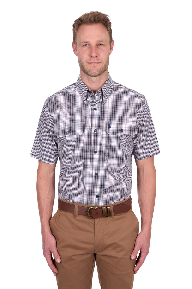Mens Will Check 2Pkt SS Shirt - Navy Tan