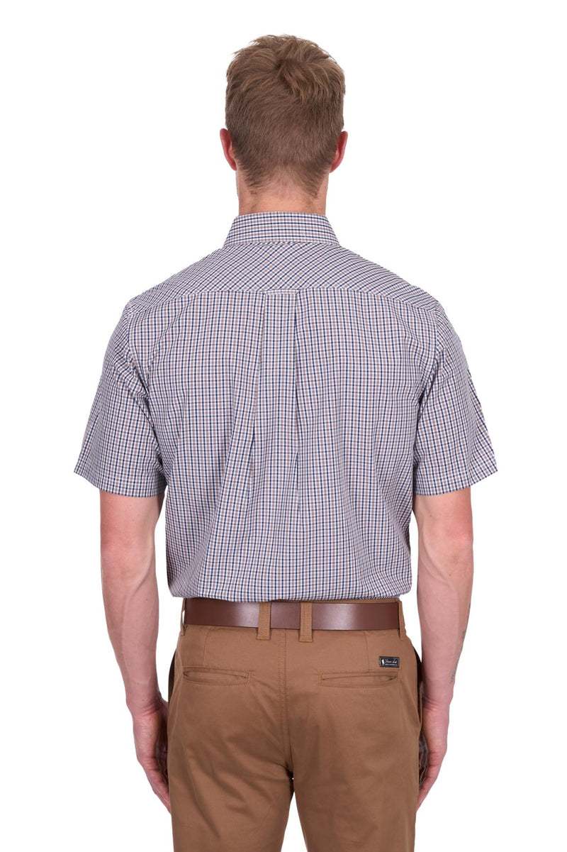 Mens Will Check 2Pkt SS Shirt - Navy Tan