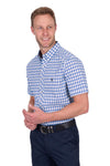 Chris Tailored Check SS Shirt - Blue/Tan