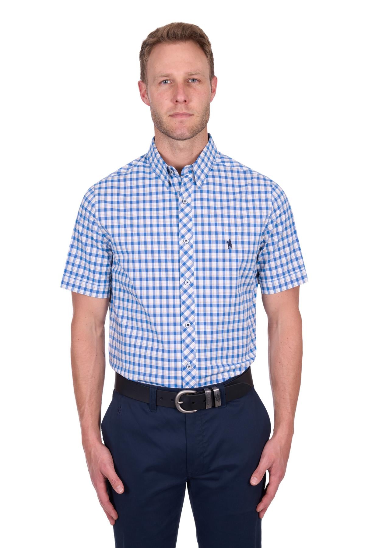Thomas Cook Chris Tailored Check Short Sleeve Shirt - Blue/Tan